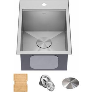Kraus KWT311-15-316 Kore Outdoor Workstation Drop-In 16 Gauge Marine Grade T-316 Stainless Steel Single Bowl Kitchen Bar Sink with Accessories, 15 x 22 inch