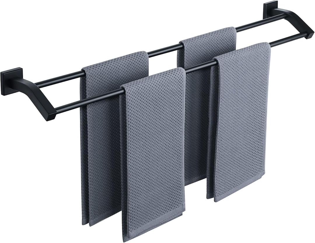 Alise Bath Double Towel Bars Towel Racks for Bathroom Lavatory,Wall Mount Towel Holder Heavy Duty SUS304 Stainless Steel Towel Hanger Towel Rail,Matte Black,32 Inch