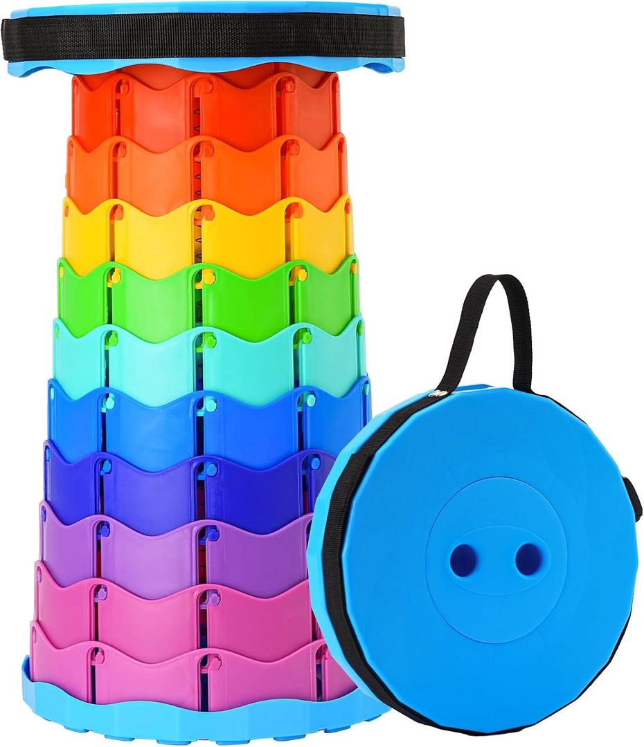 Doseno Upgraded Foldable Stool Thickened, Portable Collapsible Stool Retractable Stool for Fishing, Hiking Tours, BBQ, Parties, Outdoor Activities (Rainbow), 9.7 inches x 17.5 inches