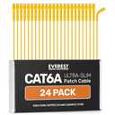 Everest Ultra Slim Cat6a Ethernet Patch Cables 7ft (24-Pack) Yellow - 10GB Cat 6a Patch Cable - Bendable, Flexible & Thin Ethernet Cable - Space Saving 32AWG 550MHZ Cat6a Cables - 100% Copper Wires