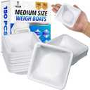 [Premium] 150 Disposable Medium Weigh Boats  100ml Square Plastic Trays Made for Weighing Powders, Epoxy, and Food Samples with High Precision, Anti-Static Polystyrene Containers for Lab Kitchen