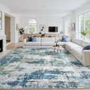 Area Rug 9x12 Living Room Rug Washable: No-Slip Abstract Soft Thin Large Blue Rugs, Indoor Floor Stain Resistant Modern Carpet for Bedroom Dining Room Farmhouse Nursery Home Office (Blue, 9'x12')