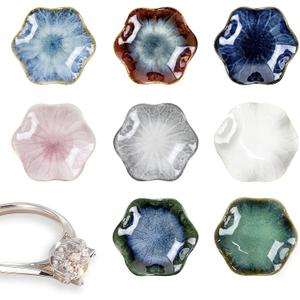 Ceramic Jewelry Tray 8pcs, Ring Dish, Key Bowl Ceramic Tray 4.33 Inch, Ttrinket Dish Jewelry Dish, Desktop Decoration, Gifts for Mother Girlfriend Daughter,Mother's Day Gift