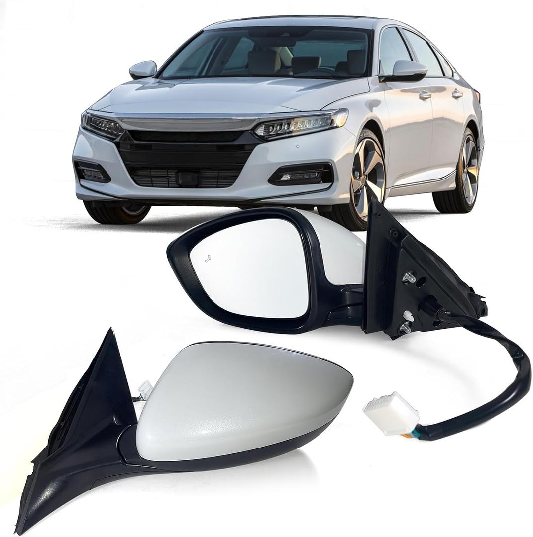 Left Driver side Mirror Fits 2018-2022 Honda Accord LX, Sport With Power Glass Heated, Blind Spot Detection and Manual Folding Match to Platinum White Pearl Replace HO1320329  7Pins-Left, Platinum White Pearlc