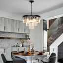 Weesalife Crystal Chandeliers for Dining Room Lights Fixtures, 9 Lights Black Modern Chandeliers for Bedroom, 3-Tier Round Crystal Lighting Fixtures for Living Room Entryway Kitchen Island D20 Inch, Black, D20" - 9 Lights 