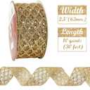 HUIHUANG Gold Glitter Diamond Wired Ribbon 2-1/2" Gold Christmas Ribbon for Christmas Trees, Bows Making, Wreath Supplies, Garlands, Home Decor, Crafts -10 Yards