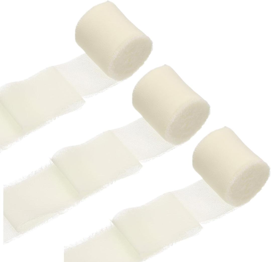 8 x Chiffon Sibbon - 1.5 Inch x 16 Yards,3 Rolls Ivory Ribbon for Wedding Decor, Bridal Bouquets, Invitations, Ribbon for Gift Wrapping & Party Decorations (White, 5)