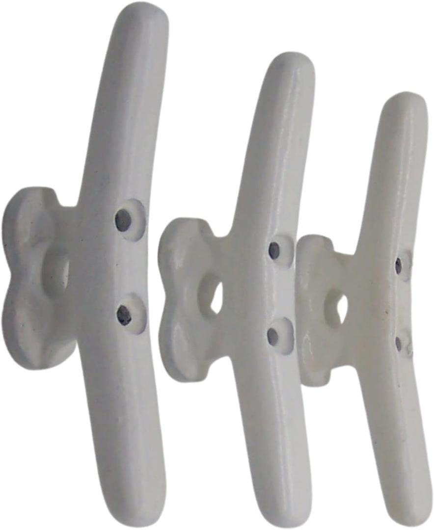 Wowser Rustic Weathered White Cast Iron Boat Cleat Wall Hooks, Nautical Home Dcor, 4.75 Inches, Set of 3