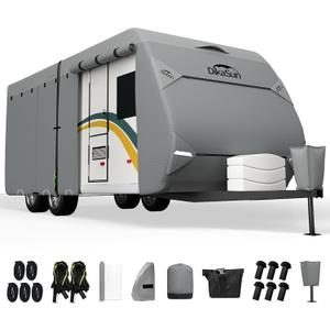 Travel Trailer RV Cover 16-18 FT, Upgraded 7 Layers Top Waterproof Camper Cover, Heavy Duty Toy Hauler RV Cover for Winter Snow with Tongue Jack Cover, Gutter Covers