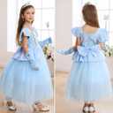 Princess Cinderella Costume for Girls Kids Cosplay Dress Carnival Halloween Party Outfit (Blue)