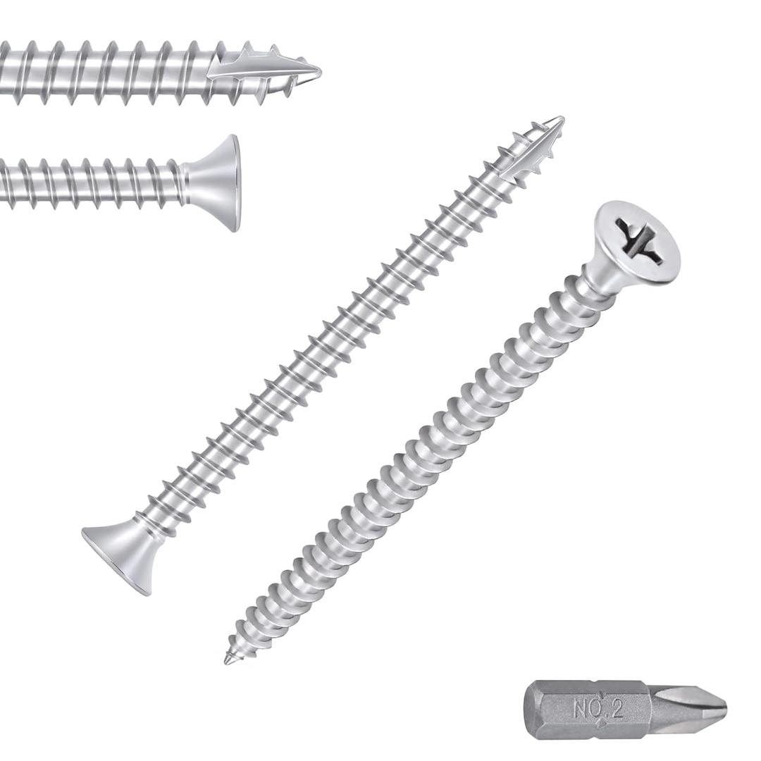 Wood Screws #9 X 3 Flat Head Phillips Screws 300 Pcs Coarse Thread Self Tapping Screws, Bright Chrome