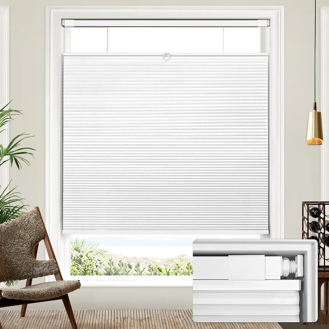 Lazblinds Upgraded Top Down Bottom Up (TDBU) Honeycomb Blinds, No Drill No Tools Easy Install Cordless Cellular Shades for Windows 29" W x 48" H, White - Blackout