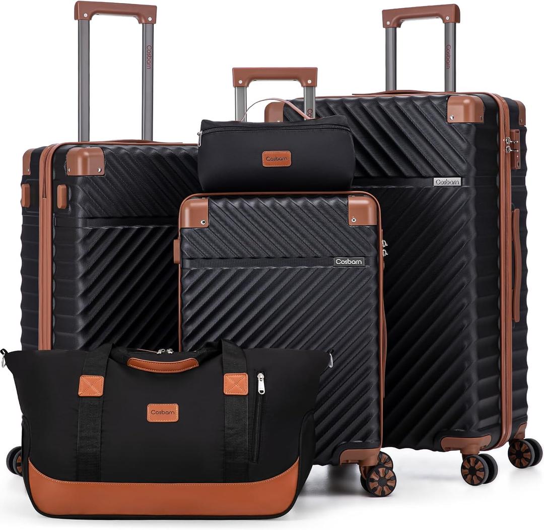 Cosbarn Luggage Sets 5 Piece with TSA Lock Spinner Wheels, Unisex Hard Case ABS Suitcase Set, Hardshell Lightweight Waterproof Travel Hardside Suitcases with Wheels for Women Men, Black