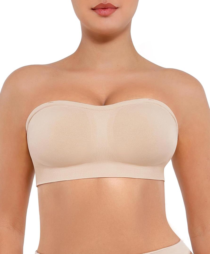 FeelinGirl Strapless Bra for Women Seamless Wireless Bralette - Strapless Support, Adjustable & Padded, Full Coverage, Comfort & Support Design,Skin Medium