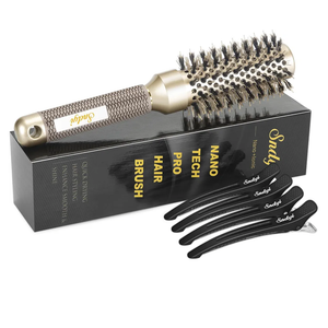 Sndyi Small Round Brush for Blow Out, Nano Thermal Ceramic Ionic Round Hair Brush with Boar Bristles, Boost Shine & Volume, For Short Hair with Quick Blow Drying & Salon Styling - 2.3'', Barrel 1.3''