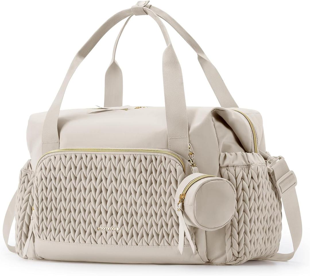 mommore Diaper Bag Tote, Large Capacity Travel Diaper bags, Hospital Bag for Labor Delivery, Baby Bag with Pacifier Case | Hospital Bag, for Labor Delivery, Baby Bag, with Pacifier Case (Light Beige)