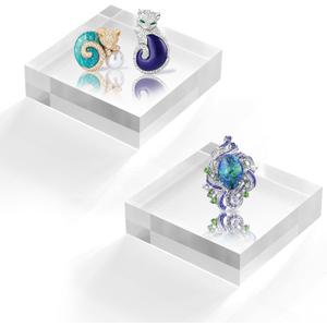 Acrylic Base Stand 2 Pieces Acrylic Blocks for Display 4 X 4 X 1 Inch Clear Polished Block Square Cube Riser Display Pedestal Stands for Jewelry Perfume Ring Collection Props Cake