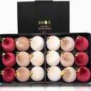 18PCS Velvet Christmas Ornaments Set  Large Matte Flocked Shatterproof Baubles for Xmas Tree Decoration, Luxury Hanging Ornaments for Holiday & Home Dcor (Red, Brown, White, 3 Inch / 8 cm)