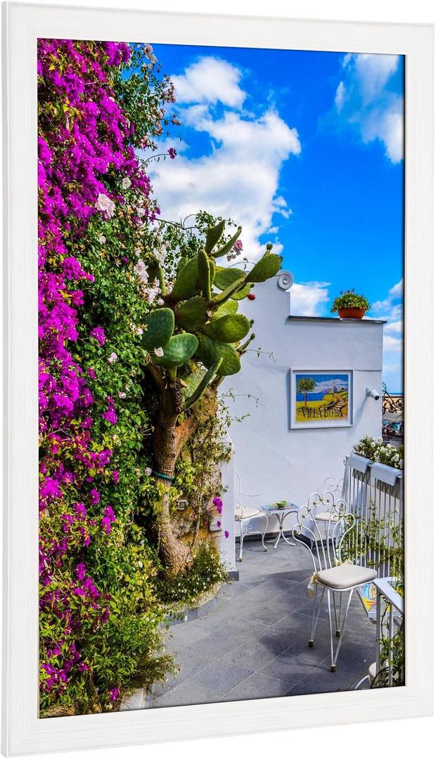 22x30 Wood Frame White, Modern Natural Woodgrain 30x22in Picture Frame, Rustic Wooden 22 x 30 inch Gallery Wall Photo Poster Frame with HD Plexiglass, Horizontal Vertical Wall Mounting Display 1pcs