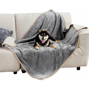 Bedsure Waterproof Dog Blankets for Large Dogs - Large Cat Blanket Washable for Couch Protection, Sherpa Fleece Puppy Blanket, Soft Plush Reversible Throw Furniture Protector, 40"X50", Grey