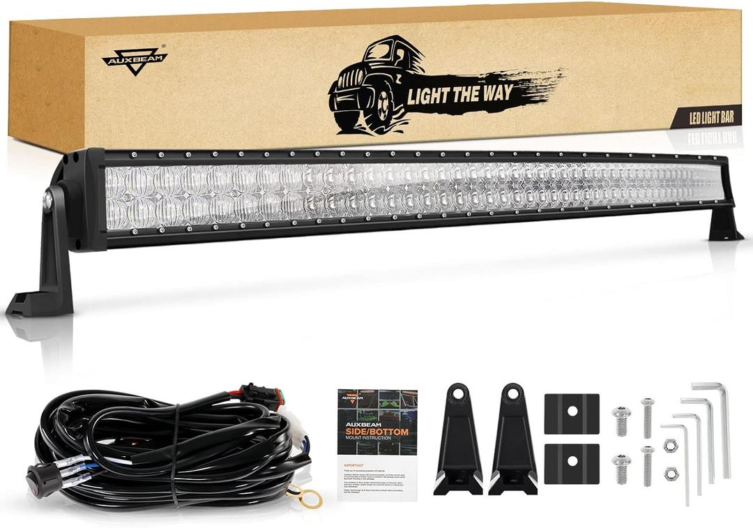 Auxbeam 50 Inch LED Light Bar Curved, 288W 28800LM Offroad Waterproof Driving Lights, Spot Flood Combo Beam Work Lamp with DT Wiring Harness Kit for Pickup Trucks SUV ATV UTV