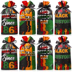 Pasimy 60 Pcs Juneteenth Day Drawstring Gift Bags Plastic Happy Juneteenth Treat Candy Wrapping Bags for Freedom Day 1865 Black American Independence Party Favor Supplies