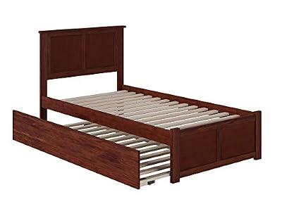 Atlantic Furniture Madison Platform Bed with Flat Panel Footboard and Twin Size Urban Trundle, Walnut
