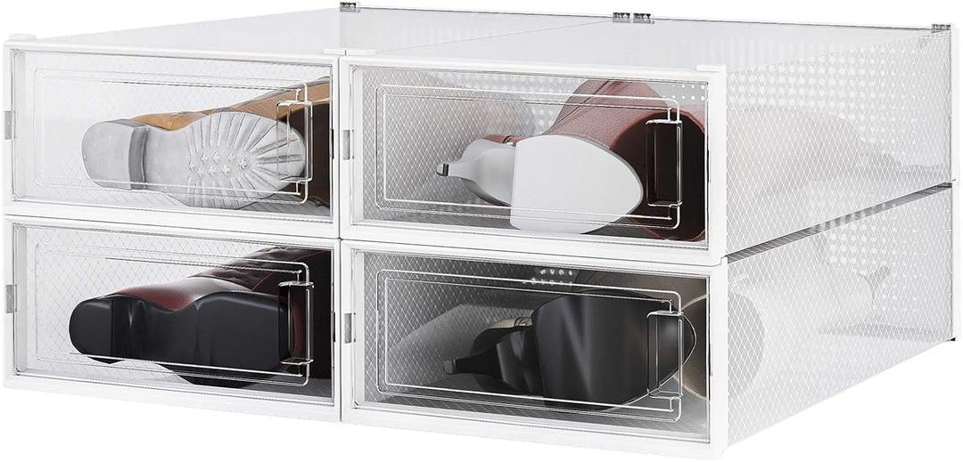 PARANTA 4-Piece Boot and Shoe Storage Box, Stackable Clear Plastic Shoe Box, Space-Saving Shoe Organizer for Boots, Sneakers, and High Heels, Clear (Clear-4pcs)