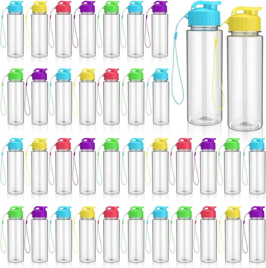 Domensi 50 Pieces Plastic Water Bottle Bulk 17 oz Sports Adults Reusable Large Water Bottles with Leak Proof Flip Top for Adults Fitness(Mixed Color)
