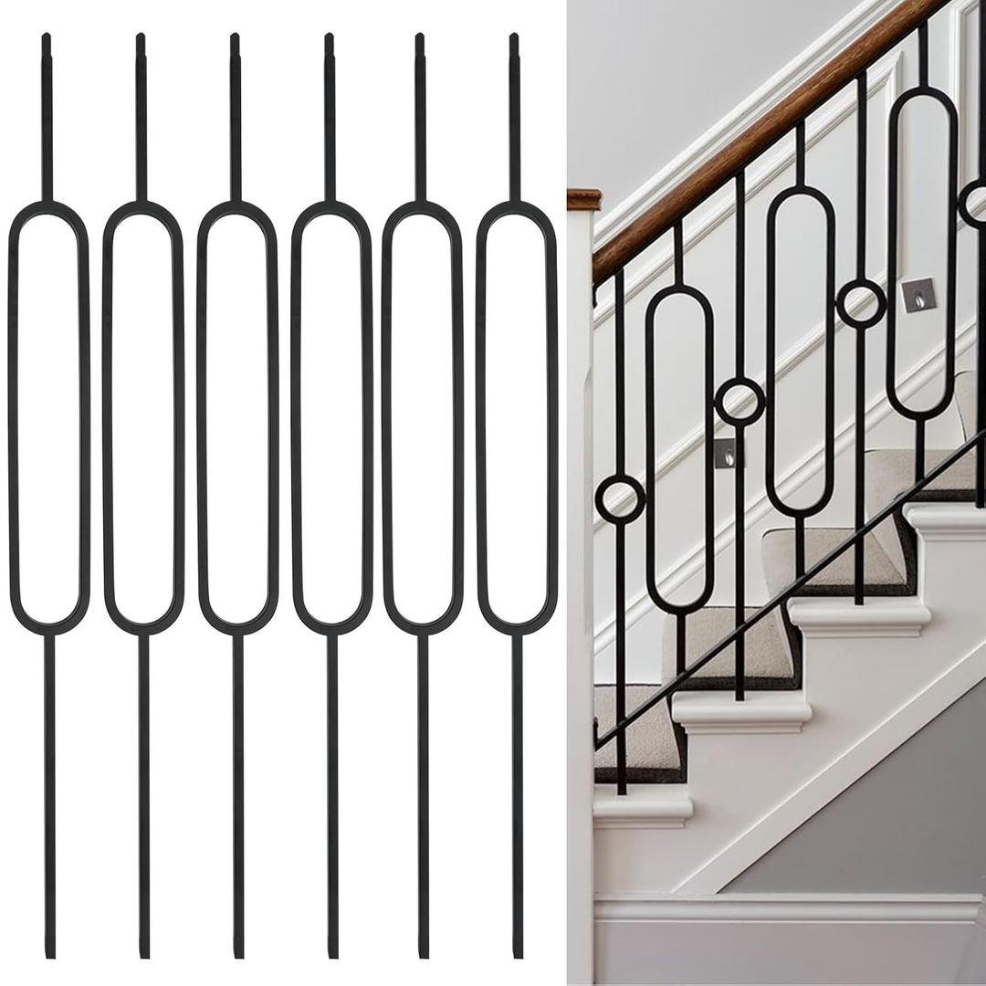 Wrought Iron Balusters - 10Pack - Hollow Single Oval Iron Spindles, Decorative Metal Balusters for Decks, 1/2 Inch Square Baslusters for Staircase Interior (Satin Black) - GD09