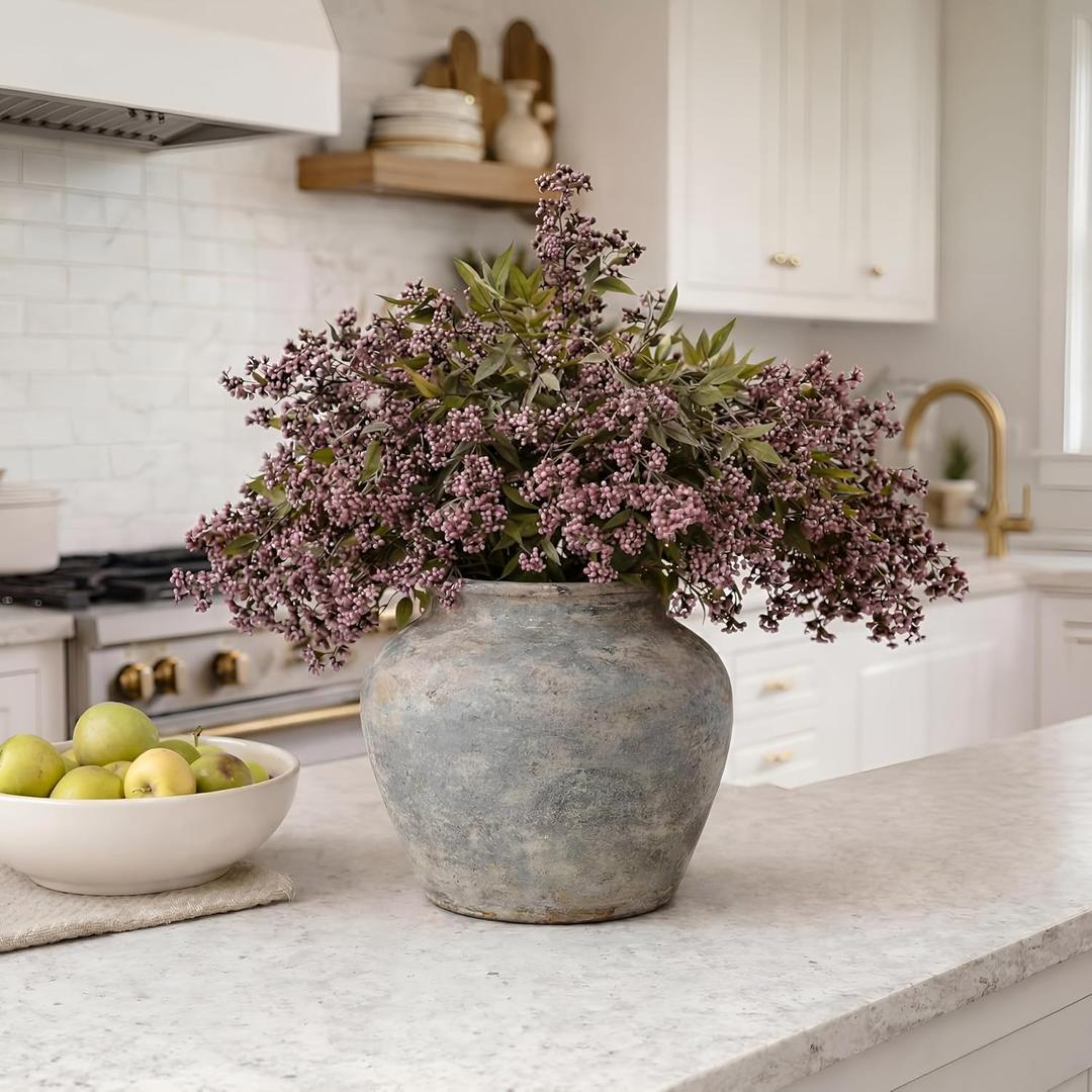 Dingion 3 Pcs 43 Inch Dusty Plum Berry Stem Artificial Spring Faux Sedum Stem Spray Flowers Realistic Flowers Branches Floral Picks for Vase Wedding Holiday Mantel DIY Harvest Seasonal Home Decor