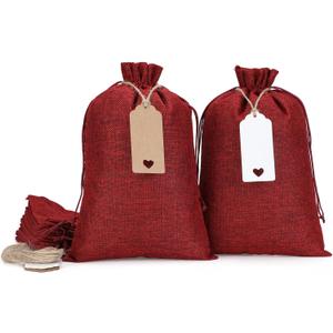 Tapleap Burlap Bags with Drawstring - 10Pcs 8x12 Red Gift Sacks for Wrapping Valentine's Day Favors, Breads, Mason Jars, For Birthday, Wedding, Fall Themed Party, Household Use