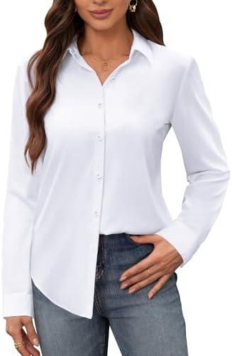 siliteelon Women's Stain Shield Dress Shirts Wrinkle Free Long Sleeve Shirts Solid Work Business Button Down Shirts Size L