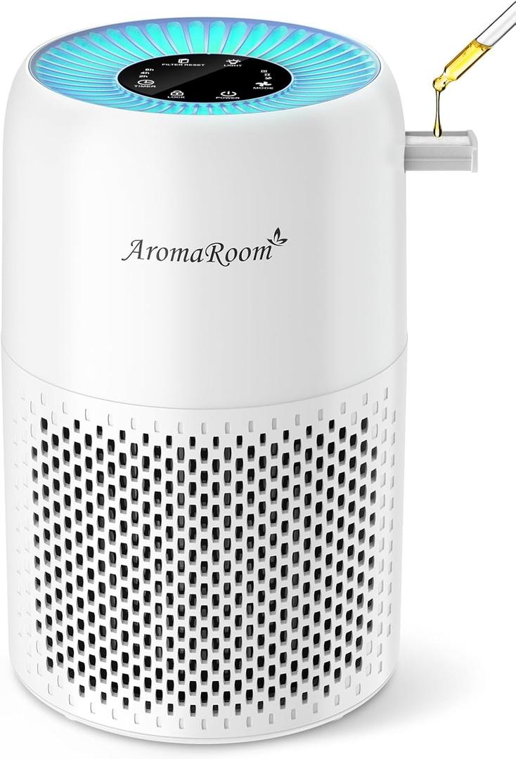 AromaRoom Air Purifiers for Bedroom with True HEPA13 Filters 3-in-1, Pet Air Purifier with Aroma Pad for Wildfires Smoke Pollen Dander, 22dB Quiet Air Cleaners for Baby Room Office Dorm (Pearl-White)