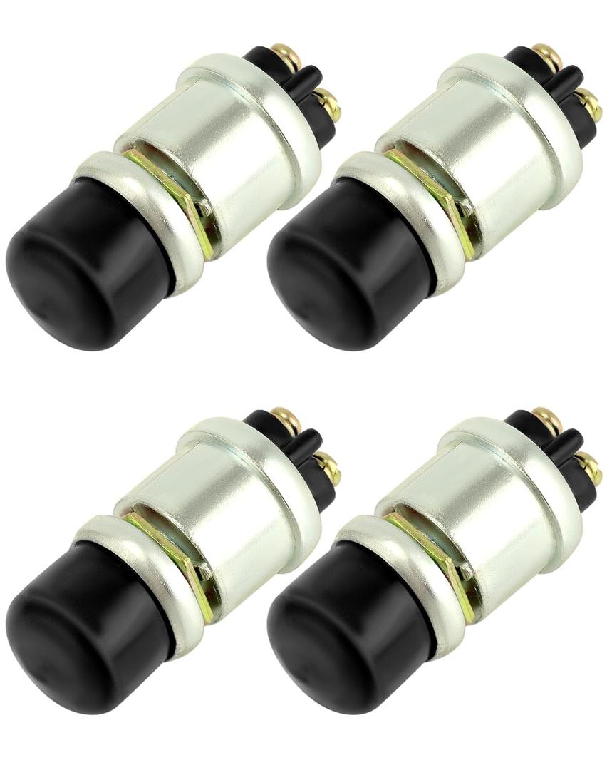 QWORK Engine Start Push Button Switch, 4 Pcs 12V 50A Momentary Start Switch for Car Truck Boat, Black Cap