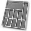 Silverware Organizer with Cutlery Icons，Silverware Tray for Kitchen Drawer，Plastic Flatware Tableware Cultery Drawer Organizer Utensil Organizer with Non-slip TPR Linings，6-Compartment