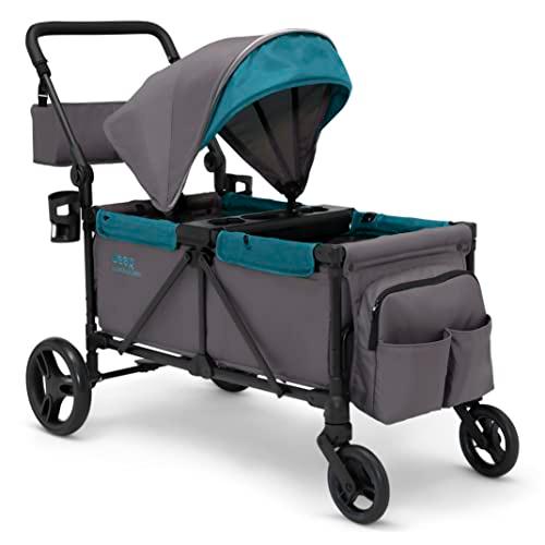 Jeep Sport All-Terrain Stroller Wagon by Delta Children - Includes Canopy, Parent Organizer, Adjustable Handlebar, Snack Tray & Cup Holders, Grey/ Blue Moon