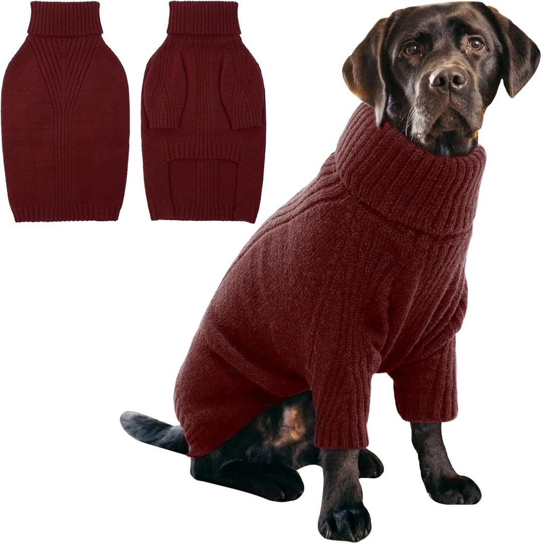 IECOii XXXL Dog Sweater,Warm Dog Sweaters for Extra Large Dogs Girl Boy,Stretchy & Cozy,Turtleneck Knitted Pullover for Pet Wear On Christmas,Easy On Doggy Sweatshirt for Labrador (Burgundy,3XL) (Wine-Red)