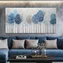 Trogonup Blue and White Tree Wall Art for Living Room Modern Forest Pictures Landscape Large Artwork for Bedroom Home Office Canvas Wall Decor 24"x48", 24L" x 48W"