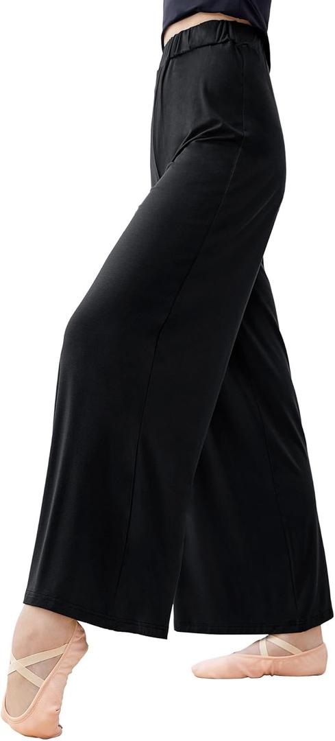 Daydance Modal Teen Girls Palazzo Pants for Dance, Wide Leg Sweatpants for Ballet, Work Out, Yoga Pink (Medium, Black)