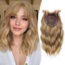 MARJORIE Hair Topper,Wavy Hair Toppers for Women 14inch Natural Looking Hairpiece with Wispy Bangs, Volume Booster Wiglet for Full Coverage, Quick Styling for Party/Date Night/Social/Content Creators