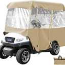 Golf Cart Covers 4 Passenger, 300D High Duty Golf Cart Cover with 6 Zipper, 4-Side Transparent PVC Windows, for EZGO Yamaha Club Cart, with Storage Bag