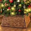 Lanpn Natural Rattan Christmas Tree Collar 17 inch, Decorative Wicker Woven Tree Skirt Basket Stand Base Cover Rustic Farmhouse for Small mini Pencil Silm Artificial Trees Xmas Decor (Oringinal) (Original)