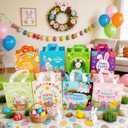 STARSIDE 8 Pack Easter Egg Hunt Bags with Handles for Kids - Reusable Non-Woven Cute Bunny Chick Carrot Tote Bags for Gift Wrapping, Easter Treats, Goodie Bags & Party Favors (7.09x5.91x7.87 Inches)
