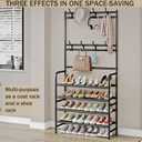 Coat Rack Shoe Rack With Storage Shelf Freestanding with 8 Hooks for Entryway Bedroom Closet 4 Tier, Black