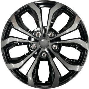 Universal Hubcaps for Steel Wheels, Snap-On Wheel Covers with Adjustable Steel Retaining Ring, Durable ABS, Patent Design (Gunmetal Gray&Black, 14-inch)
