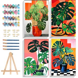 bleihum 4 Pack Paint by Numbers kit for Adults with Frame and Wooden Easel, Adult Paint by Number Kits Flower, DIY Acrylic Oil Painting by Number for Beginners Home Wall Decor Gift (8x12 inch)