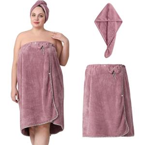 OneDream Plus Size Towel Wrap for Women, Adjustable Towel Wrap Women with Hair Towel (XXL-XXXXL), Bath Towel Dress After Shower, Large Spa Towels for Body Purple
