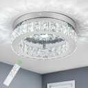 HOPGGIE 12 Inch Crystal Chandeliers LED Ceiling Light Flush Mount Ceiling Light Fixtures Modern Chandelier Light for Kitchen Closet Hallway Bedroom Foyer Laundry Room (Dimmable) (11.8"-dimmable)