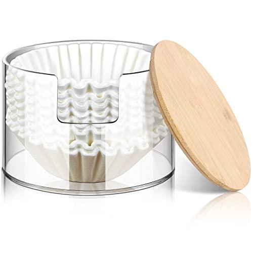 Qunclay Acrylic Coffee Filter Holder Reusable Clear Coffee Filter Storage Container Dispenser with Bamboo Lid for Counter Kitchen Accessories(Classic Style)